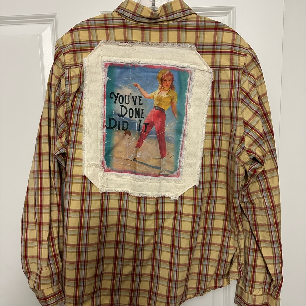 Plaid Button Down Shirt with Graphic Patch